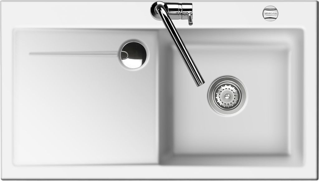 Spüle KeraDomo STEMA 90 in POLAR Becken rechts mit Excenterbedienung