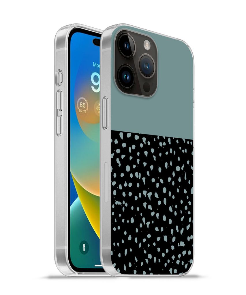 MuchoWow Handyhülle Schutzhülle Hülle für Apple iPhone 14 Pro - Softcase Polka dots - Grün - Schwarz Silikon Softcase Handy Hülle - Umschlag