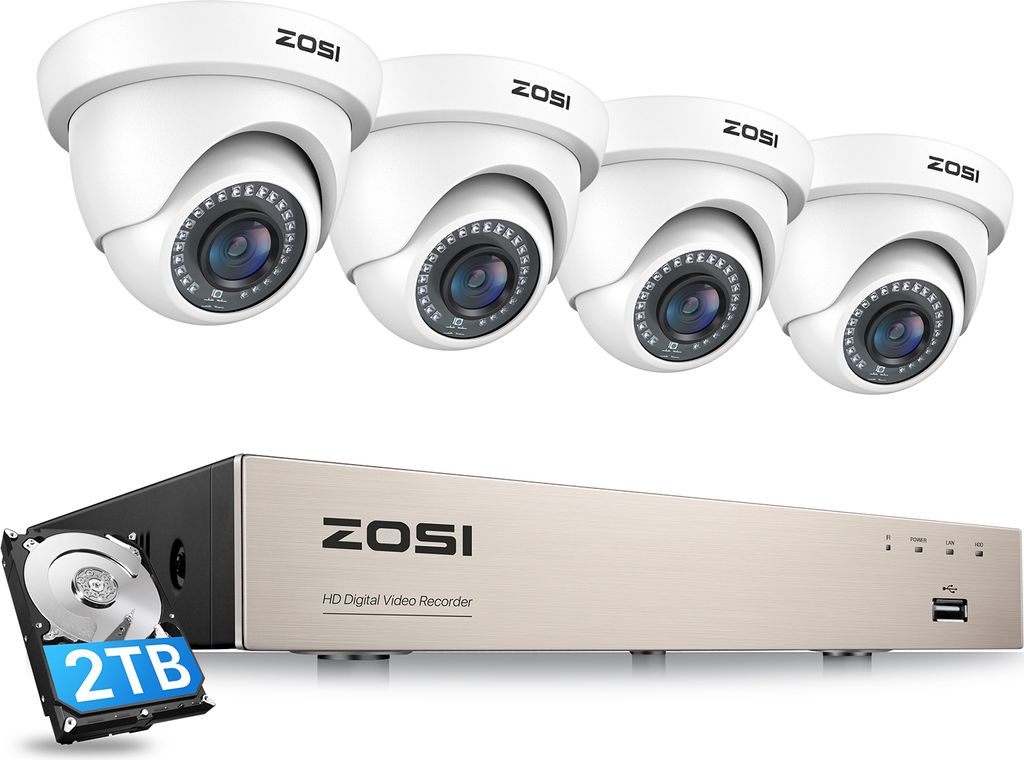 ZOSI 1080P Dome Überwachungskamera Set mit 2TB Festplatte und 8CH Full HD 2MP DVR Video Überwachungssystem für Haus, IR Nachtsicht
