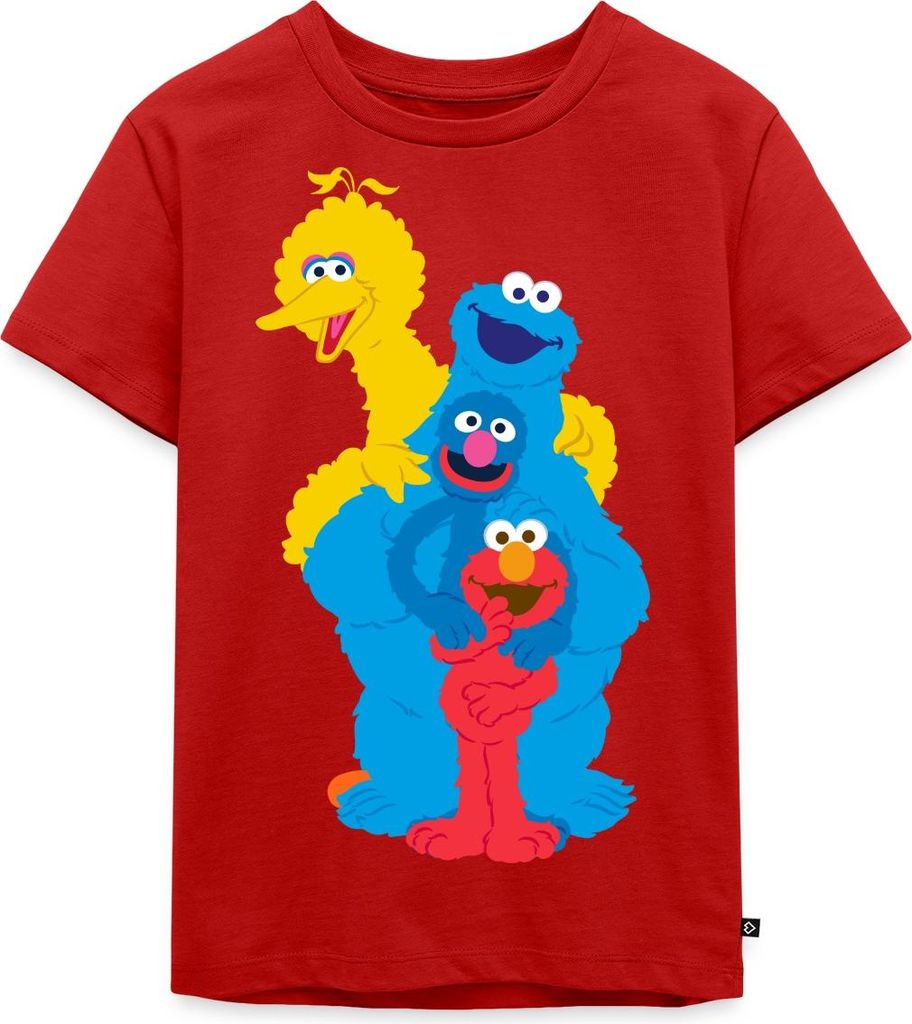 Spreadshirt Sesamstraße Elmo Grobi Krümelmonster Bibo Kinder Premium T-Shirt, 122/128 (6 Jahre), Rot