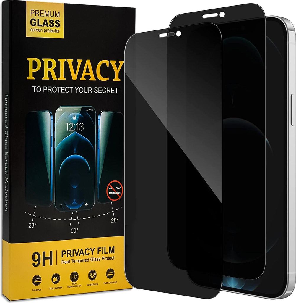 Privacy Schutzfolie für iPhone 12 Pro Max Glas Sichtschutz Anti-Spy Glasfolie 2 Stück