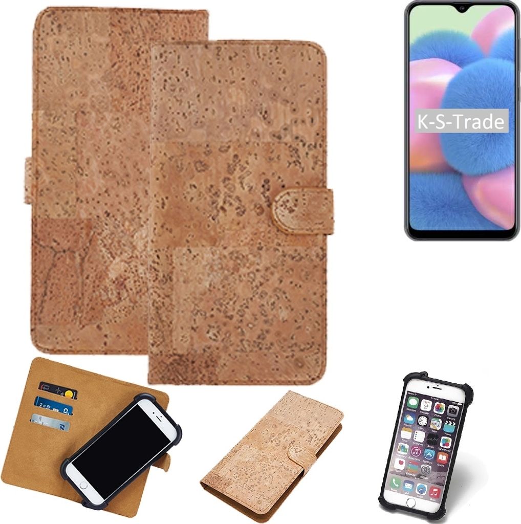 K-S-Trade Hülle kompatibel mit Samsung Galaxy A30s Kork Handyhülle Cover Schutzhülle TPU Case Bumper in Hellbraun, (1x)