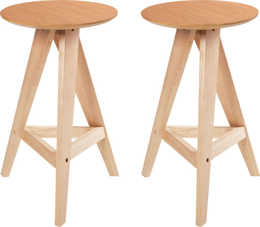 BELIANI Barhocker 2er Set Hellbraun Gummibaumholz Ohne Rückenlehne Retro Stil Tresenhocker Barstühle Küche Esszimmer