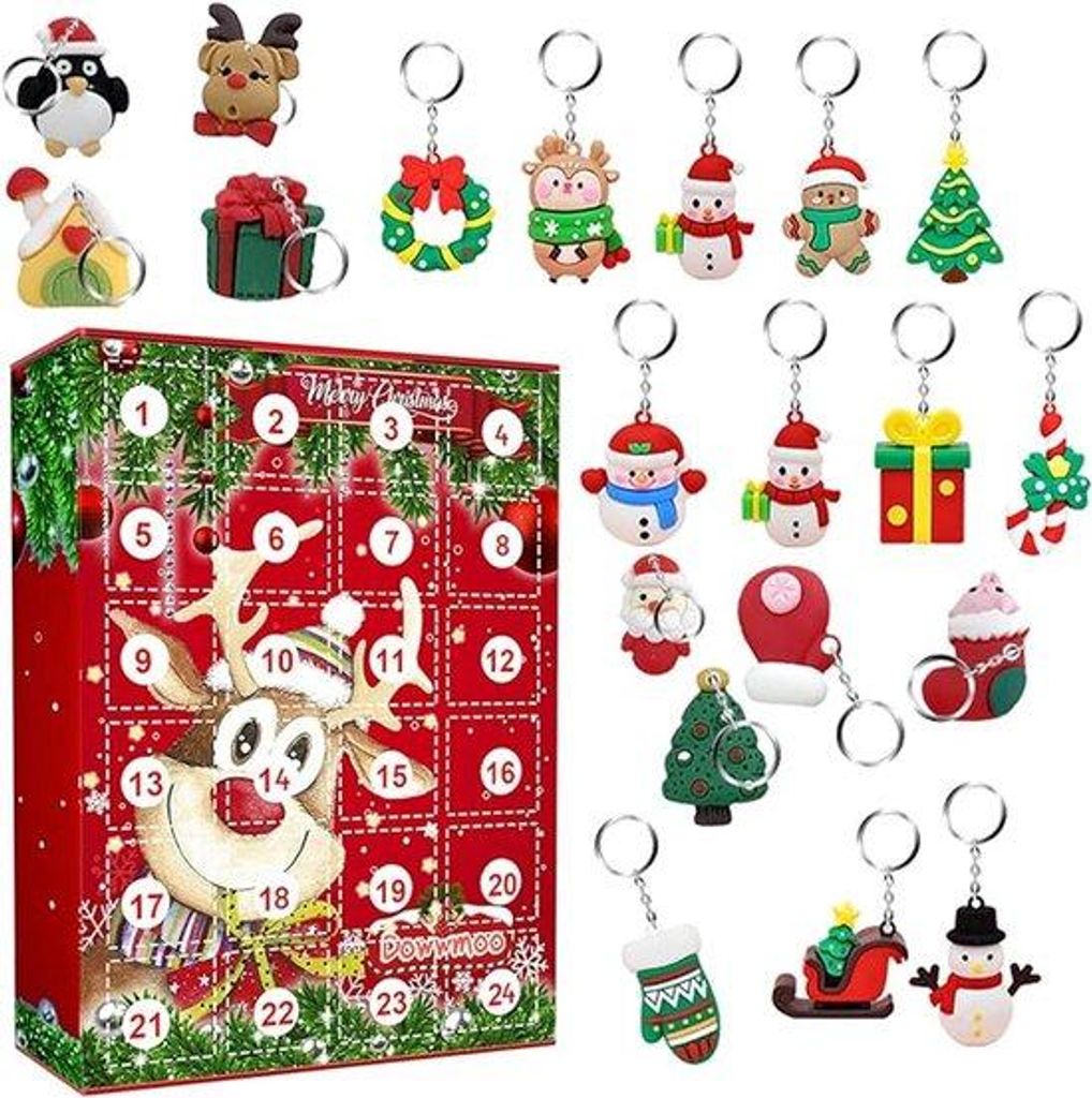 Weihnachtskasten, Weihnachtskasten mit 24 Schlüsselhaken, Weihnachtskalender, Weihnachts-Schlüsselhaken, Überraschungskasten mit Weihnachtsartik...