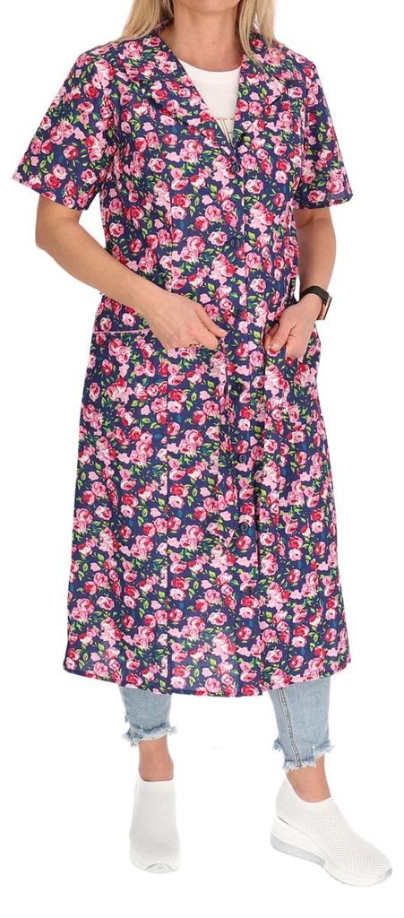 Knopfkittel Baumwolle mit Arm bunt Kochschürze Hauskleid Kittel Schürze Gürtel, Farbe:rot, Größe:62