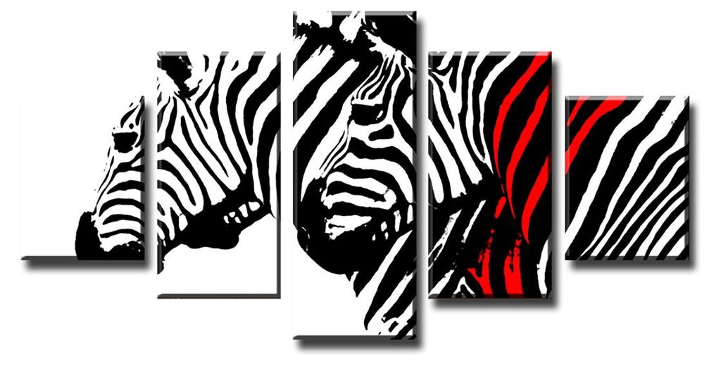 Obraz na plátně Zebra Černobílý 5-dílný 160x80 cm Obrázek produktu 