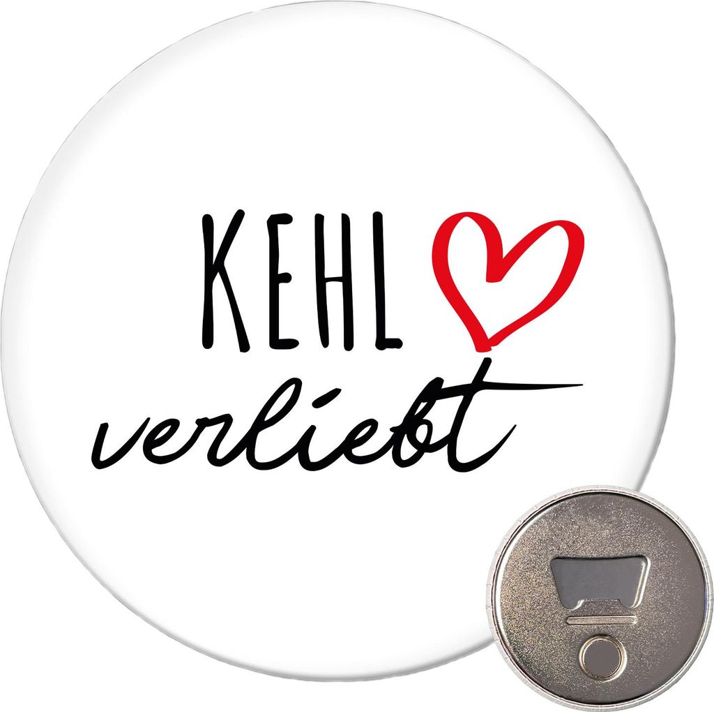 Huuraa Magnet Kehl verliebt 59mm Kühlschrankmagnet rund Flaschenöffner Geschenkidee