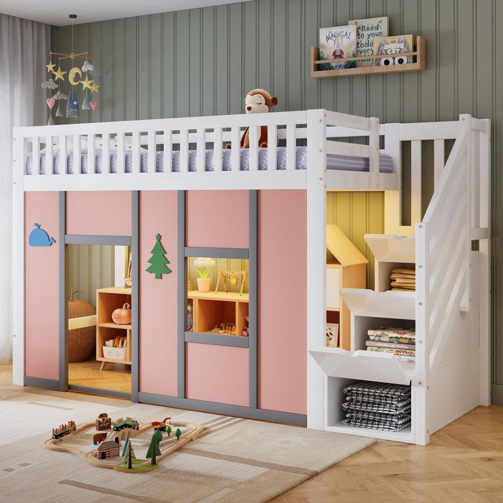 Hoogslaper voor kinderen met LED-verlichting, trap met Productafbeelding 