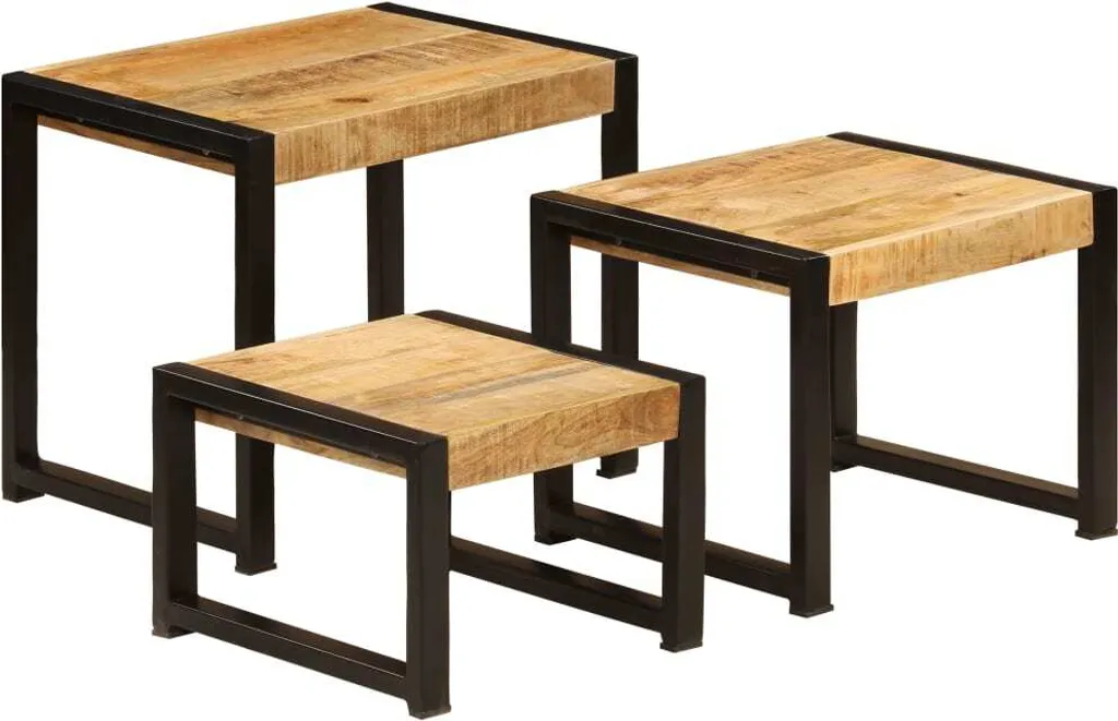 vidaXL Tables d'ensemble 3 pcs en Bois de Manguier Massif Naturel - 8