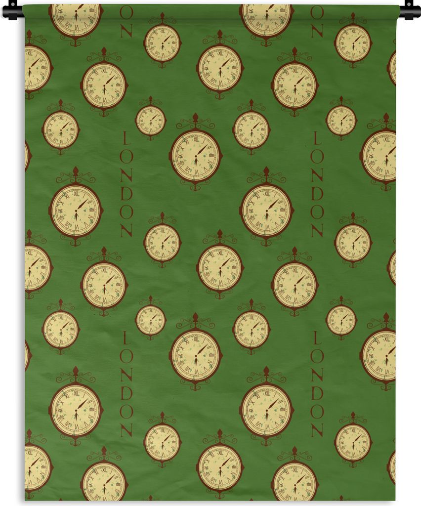MuchoWow Wandteppich Wandbehang London - Vintage - Uhr - Muster 120x160 cm Tapisserie Dekoration Wandtuch - Wohnzimmer - Moderne