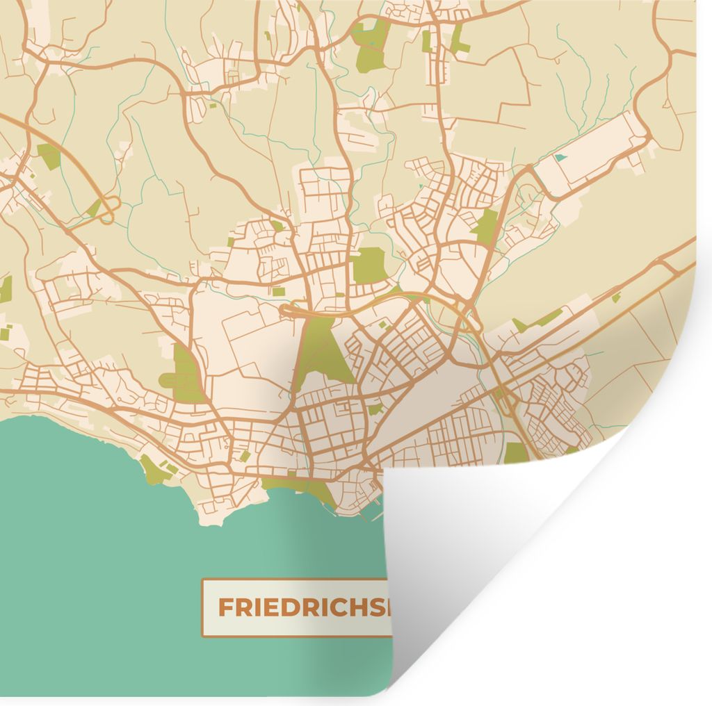 MuchoWow Wandtattoo Wandsticker Wandaufkleber Friedrichshafen - Karte - Stadtplan - Vintage 30x30 cm Selbstklebend und Repositionierbar - Reposit...