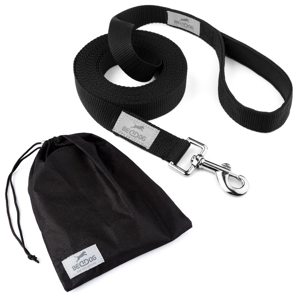 BedDog TYSON Trainingsleine mit Aufbewahrungsbeutel und Handschlaufe,5m-25mm,Schwarz