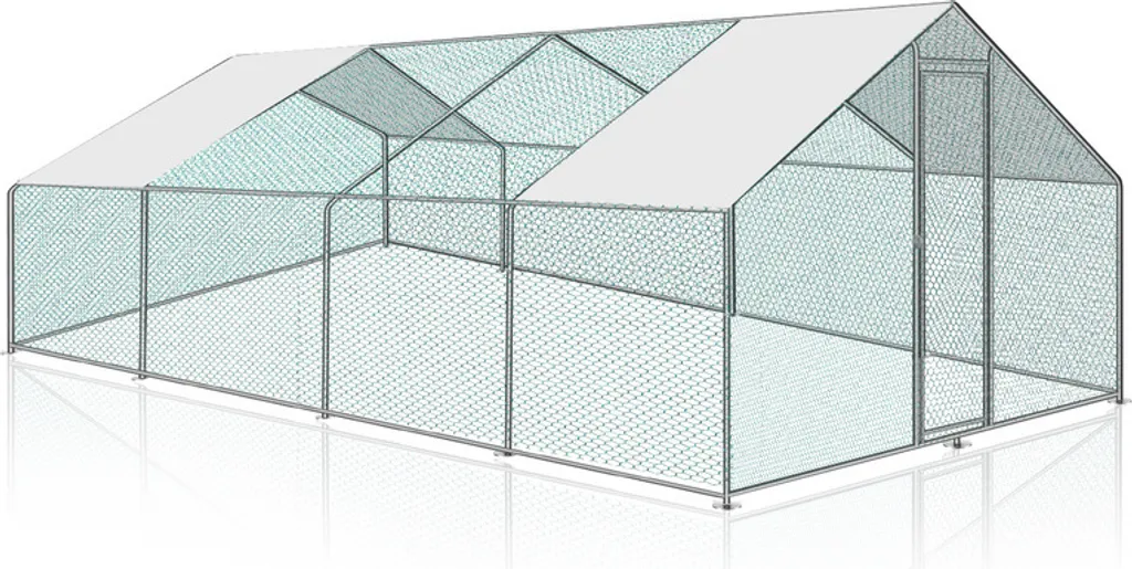 Grand Enclos Poulailler de Jardin 24m2 en Métal avec Toit de Protection