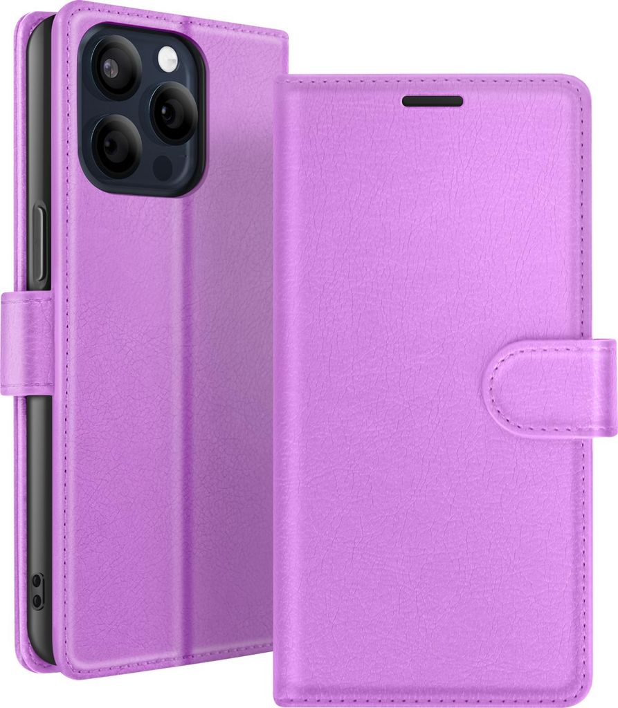 Zanaé, Portemonnaie Etui iPhone 15 Pro Ständer Magnetverschluss, Violett