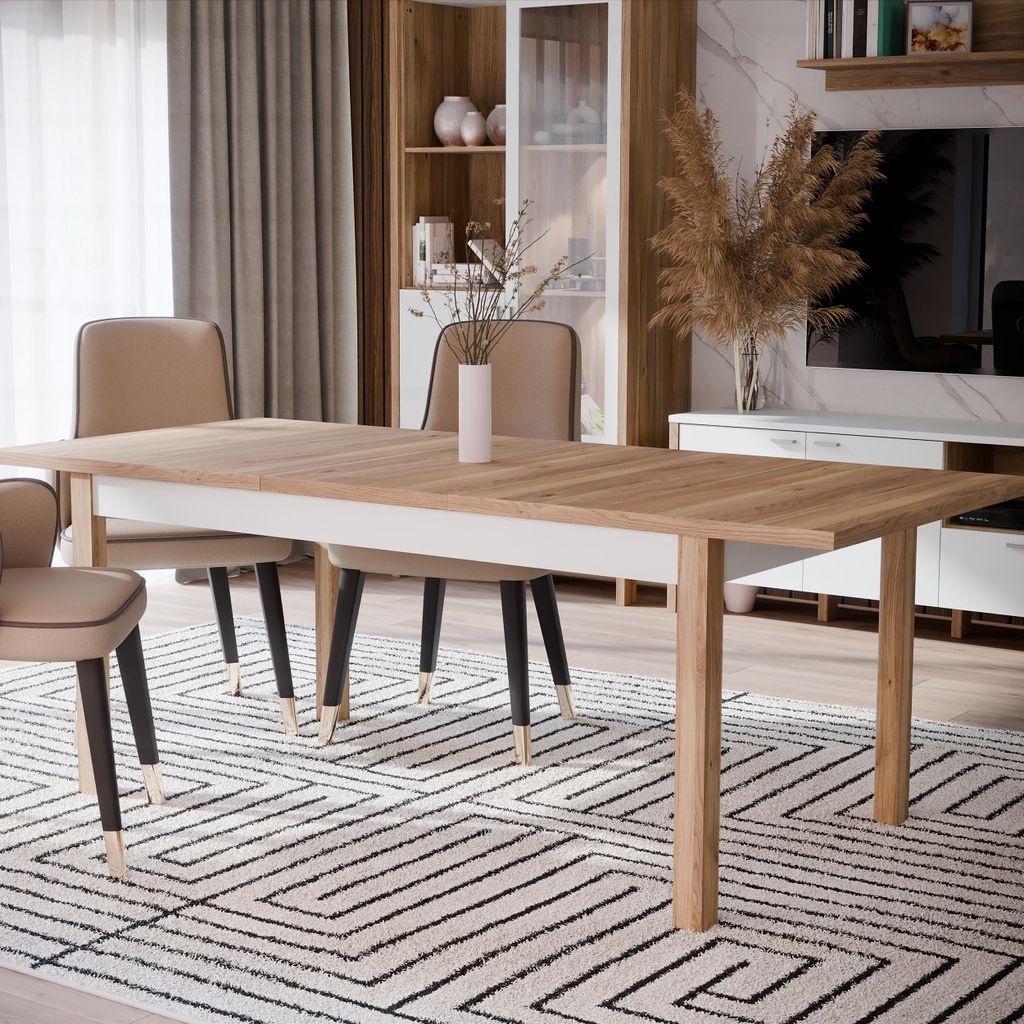 Forte SAITAMA Esstisch 160, moderner Esszimmertisch, ausziehbar, Holzwerkstoff, Mauvella Eiche / Secret Grey Holzdekor, 160,4 cm (207 cm) breit x 7...