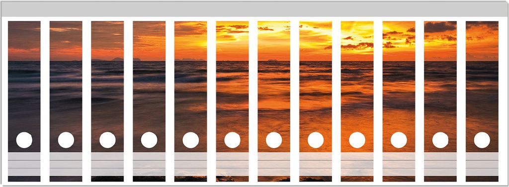 Wallario Ordnerrücken Sticker, selbstklebend für breite Ordner, 12 Stück, Motiv Glühender Abendhimmel über dem Meer