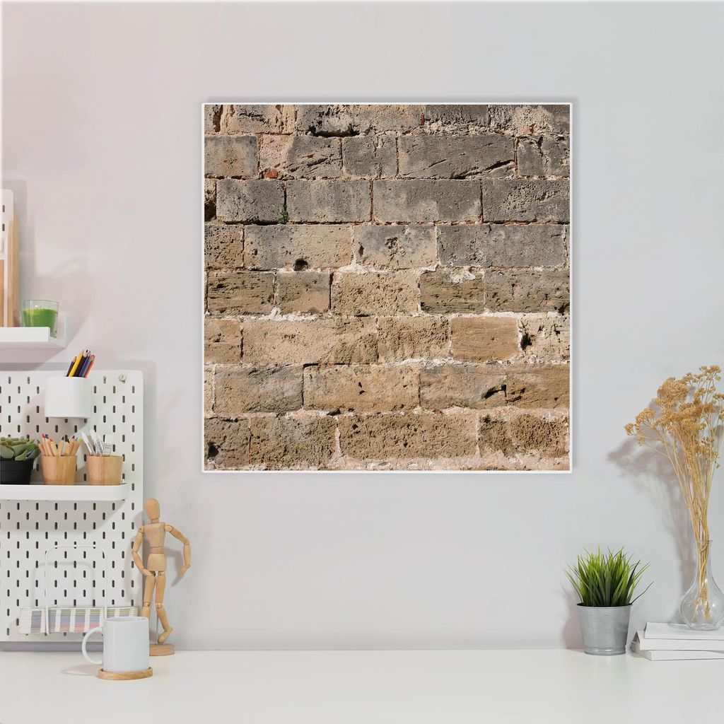 Design Stahlmagnettafel Quadratisch 50x50cm Steinwand Antik