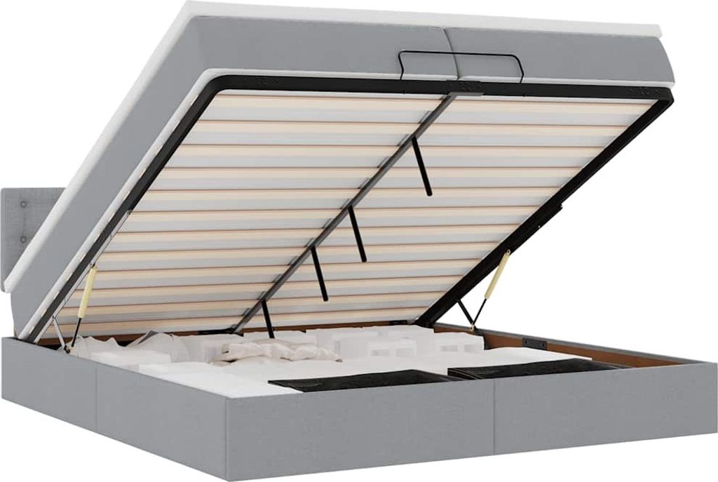 vidaXL Ottoman-Bett mit Matratzen & LEDs Hellgrau 200x200 cm Stoff