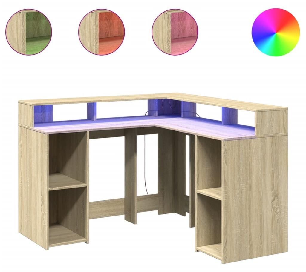vidaXL LED stůl Sonoma dub 130x130x91 cm materiál na bázi Obrázek produktu 
