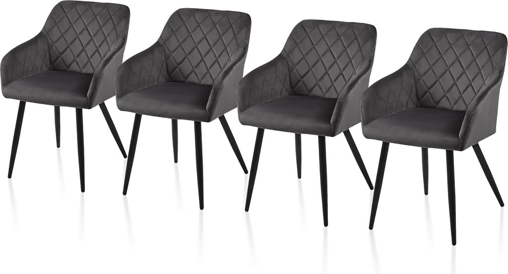 CLIPOP Esszimmerstühle, 4er Set Küchenstühle aus Samt, Polsterstühle mit Rückenlehne, Grau