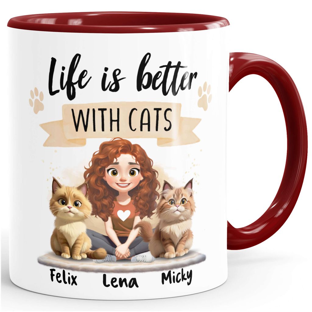 Tasse Katzenmama Sprüche | Figuren Katzen Namen anpassbar | personalisierte Katzentasse Geschenkidee Katzenbesitzer Frau SpecialMe