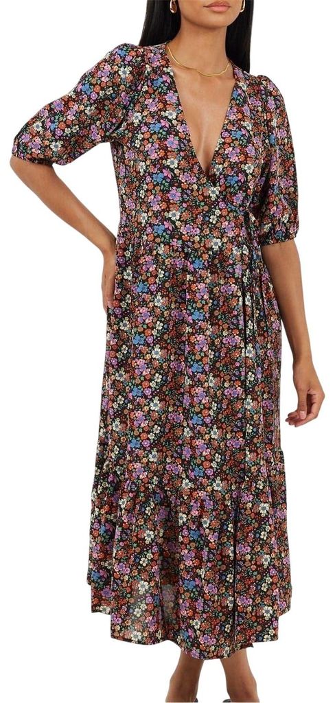 Brave Soul - Wickelkleid für Damen, Regulär GT22639 (36 DE) (Schwarz)