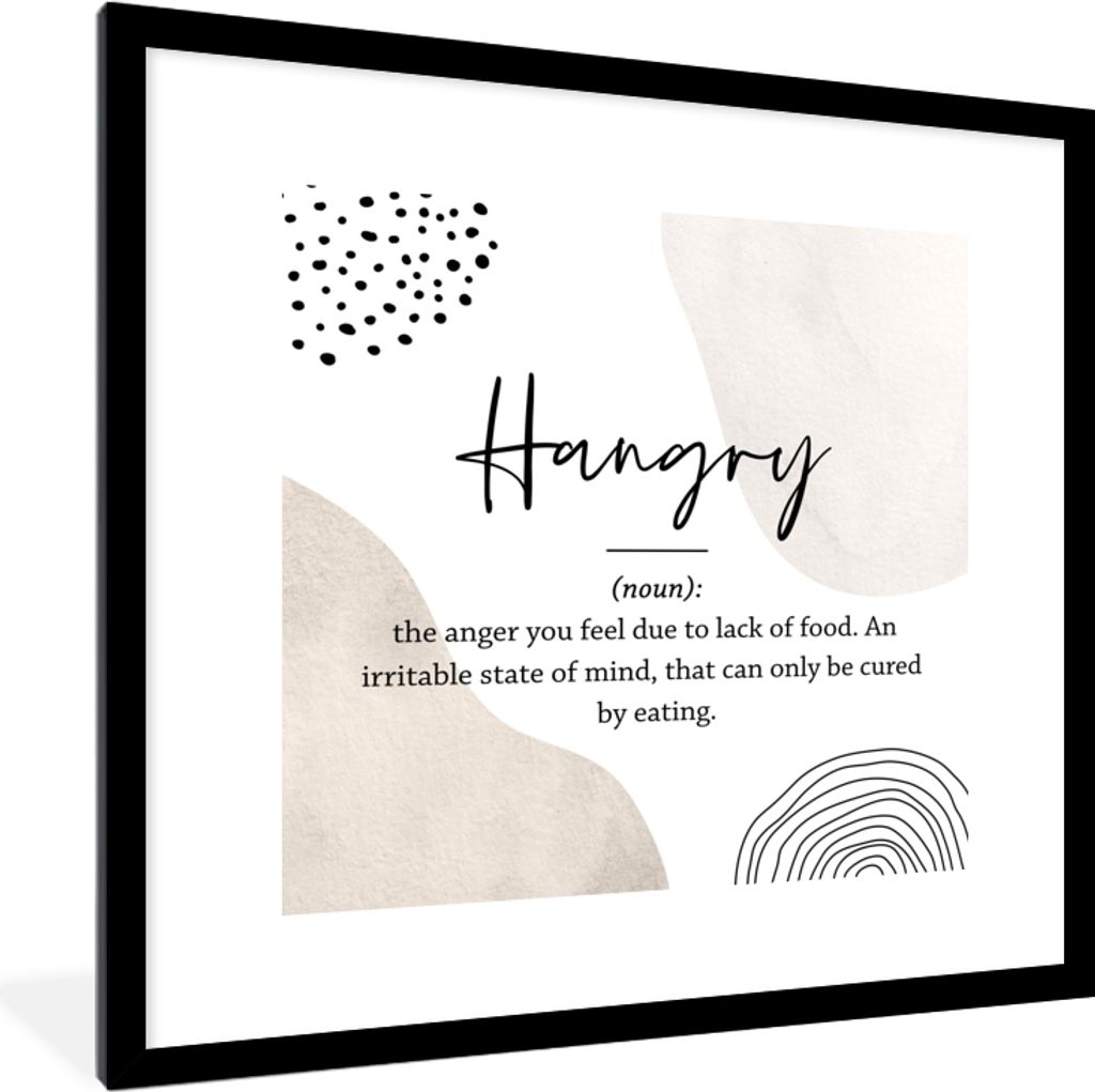 MuchoWow Gerahmtes Poster Sprichwörter - Hungrig - Zitate - Wörterbuch - Hungrig Definition 40x40 cm - Poster mit Schwarzem Bilderrahmen Wandpo...