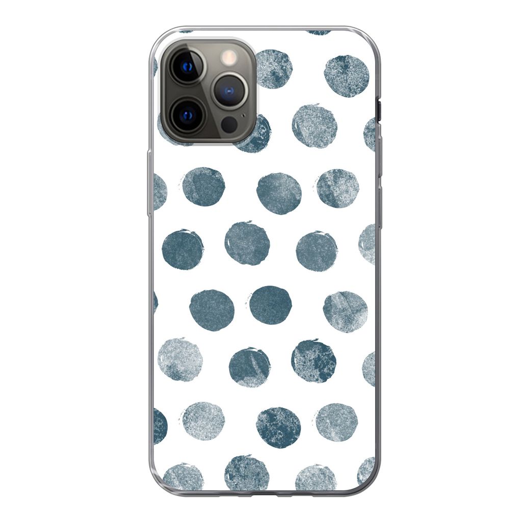 MuchoWow Handyhülle Schutzhülle Hülle für iPhone 12 Pro Polka dots - Grau - Weiß Silikon Softcase Handy Hülle - Abdeckung