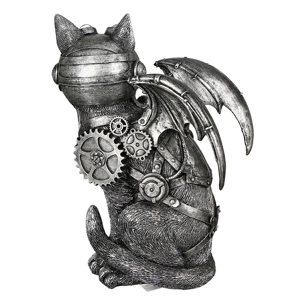 Figurine Chat Steampunk Argentée : Idée Déco Originale et Moderne - 3