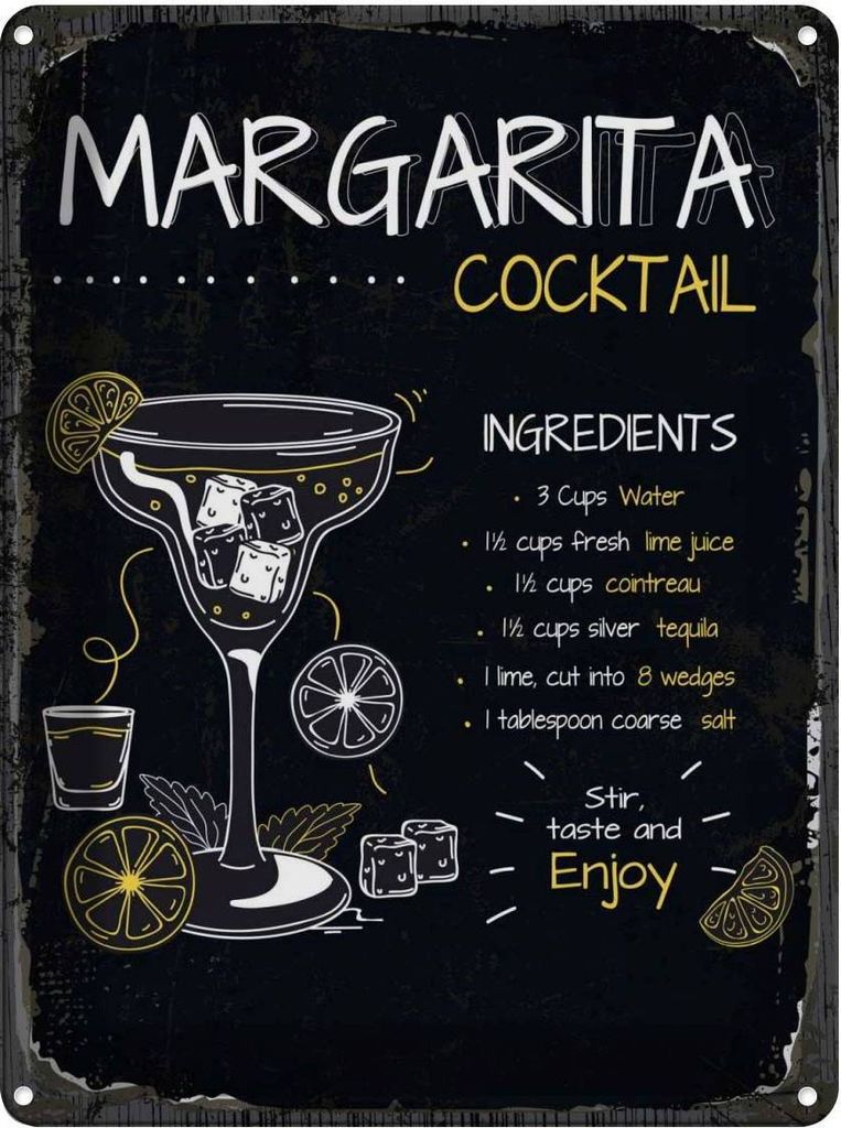 vianmo Blechschild 40x30 cm Margarita Cocktail Recipe Essen Trinken