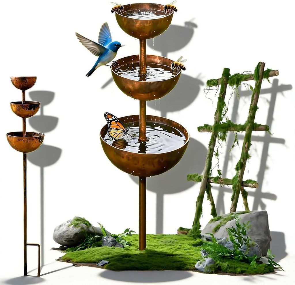 Regenfänger Gartenstecker Rost 68 cm Insektentränke Garten Metall Gartendeko Edelrost Optik Regenwassersammler für Vögel und Insekten Beetstecker