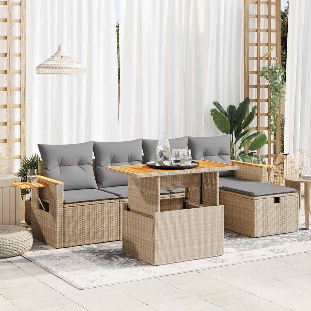 Maison Exclusive - 6-tlg. Garten-Sofagarnitur mit Kissen Beige Poly Rattan