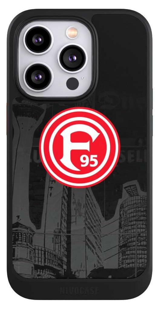 NIVOCASE Hülle für Apple iPhone 14 Pro Handyhülle NIVOcore Case Schwarz Fortuna Düsseldorf Logo Offizielles Lizenzprodukt