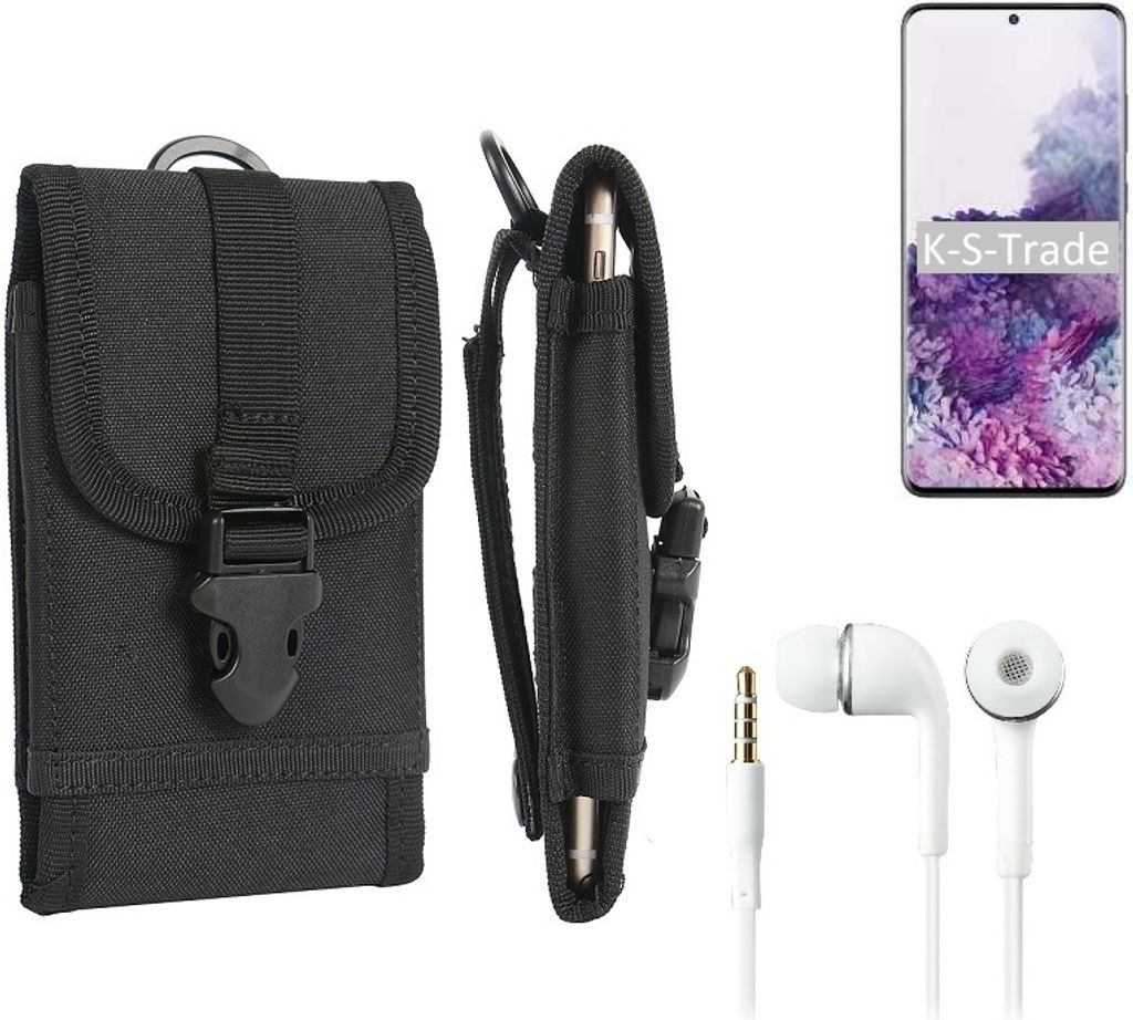 K-S-Trade Holster Schutz Hülle kompatibel mit Samsung Galaxy S20 Ultra Gürteltasche Handy Hülle Tasche outdoor Seitentasche schwarz 1x + Kopfhörer