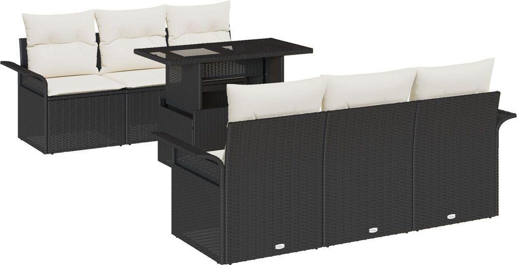 2025 Moderne 7-teiliges Garten-Sofa-Set mit Kissen Schwarz Poly-Rattan, 2-Sitzer Garten-Sofa mit Stauraum & Kissen Schwarz Poly-Rattan - Gartensofa...