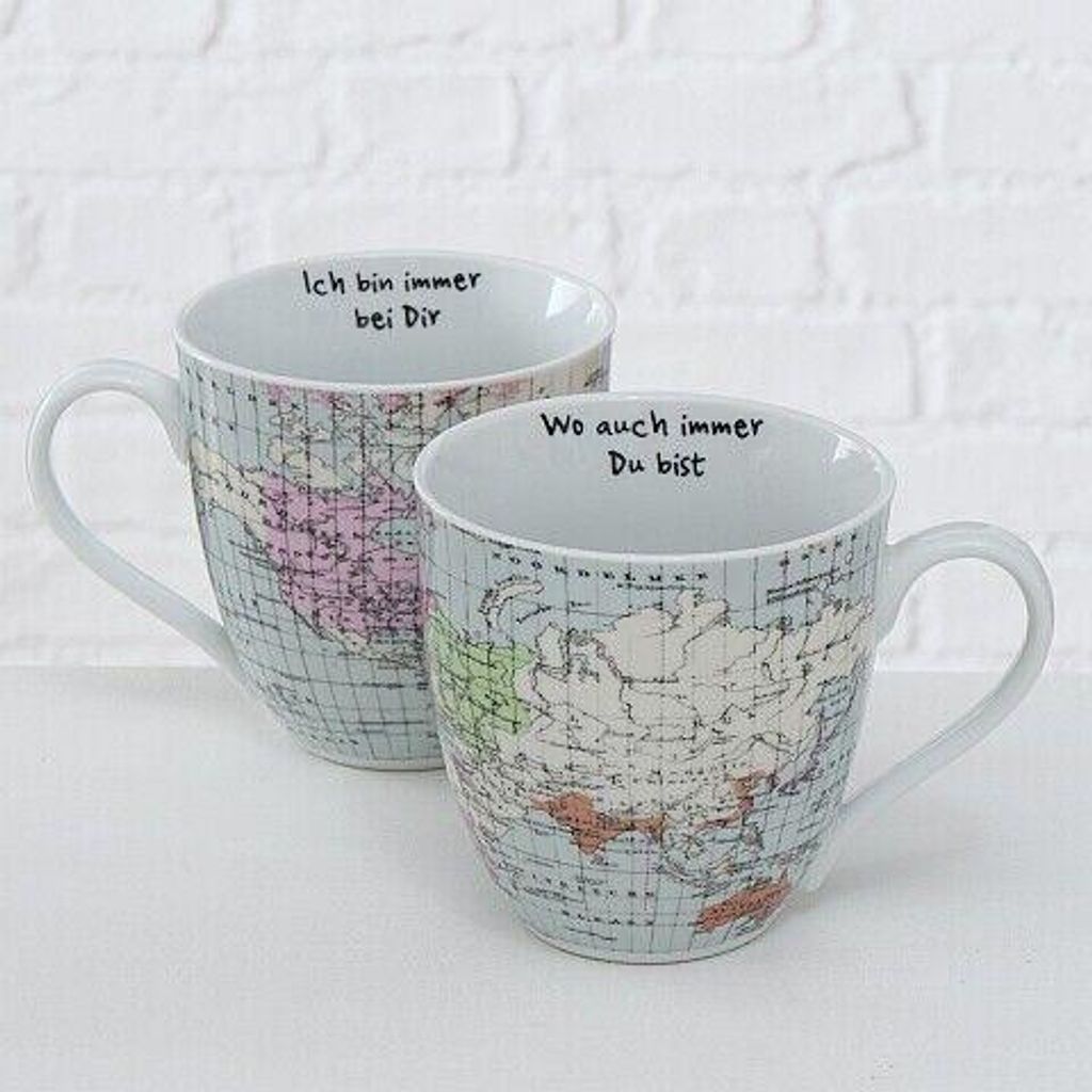 Kaffebecher Weltreise Weltkarte je 600 ml Partnertasse 2er Produktbild 