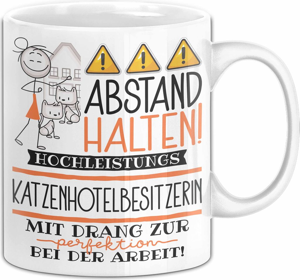 Katzenhotelbesitzerin Tasse Geschenk Lustig Abstand Halten Hochleistungs-Katzenhotelbesitzerin Mit Drang Zur Perfektion Bei Der Arbeit (Weiß)
