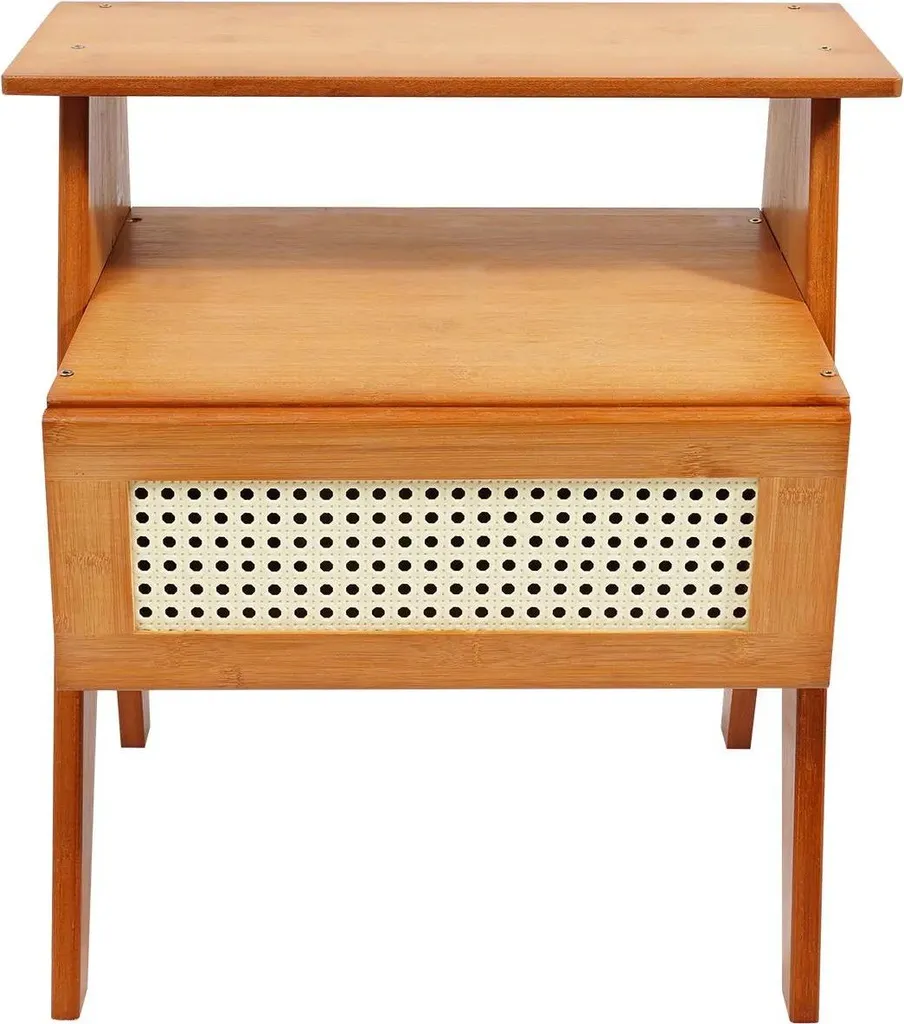 Table de chevet avec tiroir style marocain moderne en bois naturel