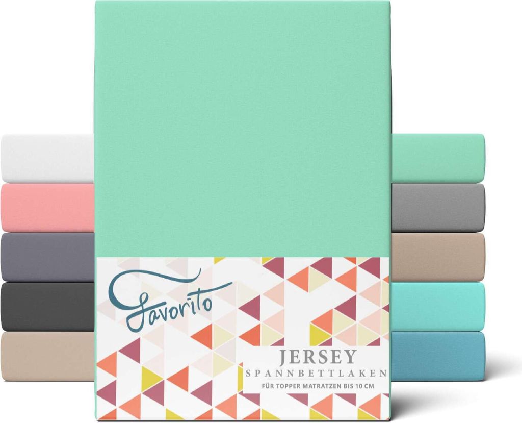 Favorito Jersey Spannbettlaken Topper 100% Baumwolle Spannbetttuch Rundumgummi waschbar pflegeleicht hochwertig strapazierfähig 180x200 cm Lagune