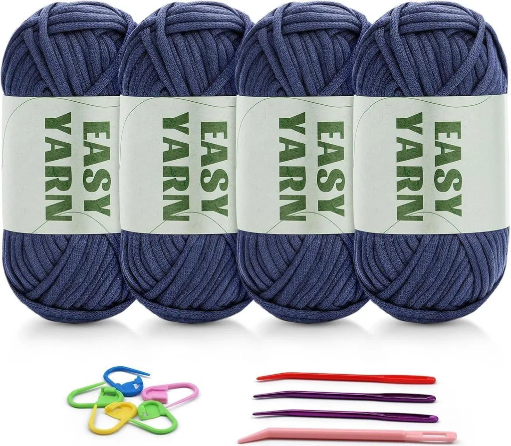 Kit crochet débutant avec 4 fils bleu cowboy coton-nylon et accessoires
