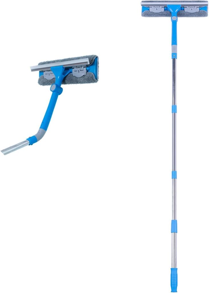 Professioneller Fensterwischer Teleskopstiel 158cm - 2-in-1 Fensterreiniger mit Mikrofasertüchern - Glaswischer Fensterabzieher Fensterwasser