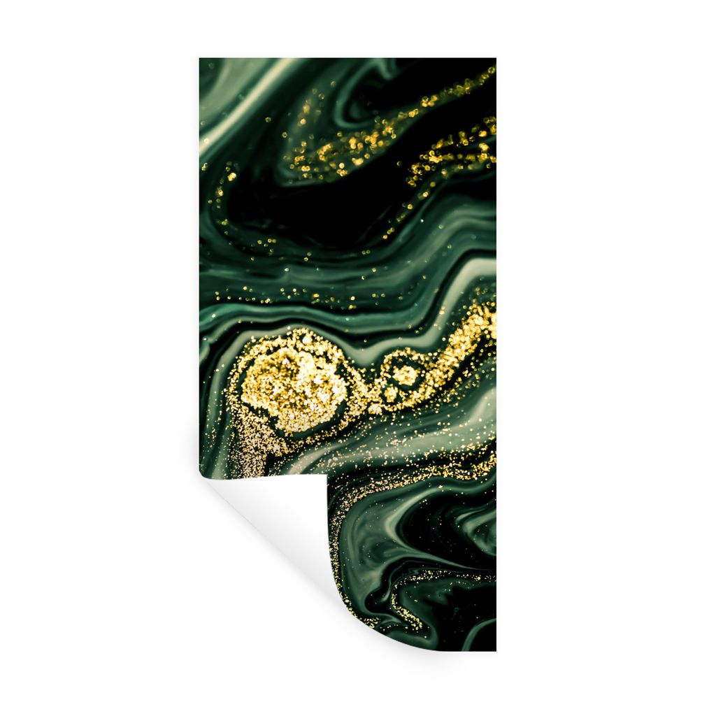 MuchoWow Wandtattoo Wandsticker Wandaufkleber Marmor - Gold - Glitter - Grün - Marmoroptik - Luxus 80x160 cm Selbstklebend und Repositionierbar ...