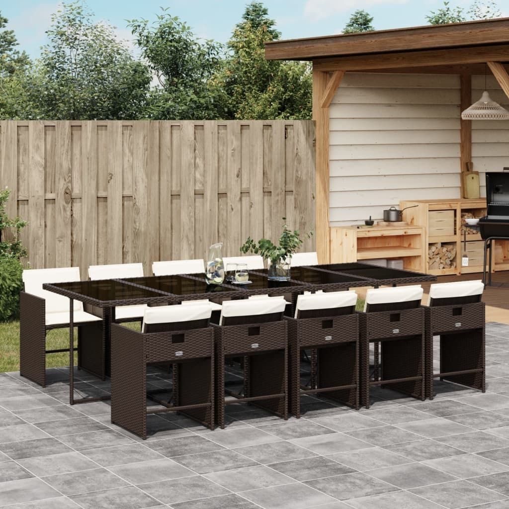 Maison Exclusive - 11-tlg. Garten-Essgruppe mit Kissen Braun Poly Rattan