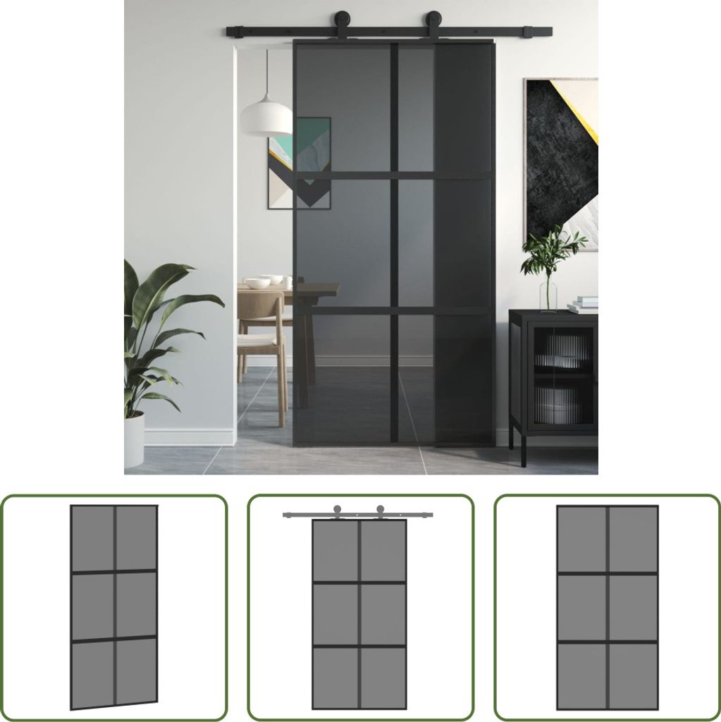 The Living Store Schiebetür Schwarz 102,5x205 cm Hartglas und Aluminium