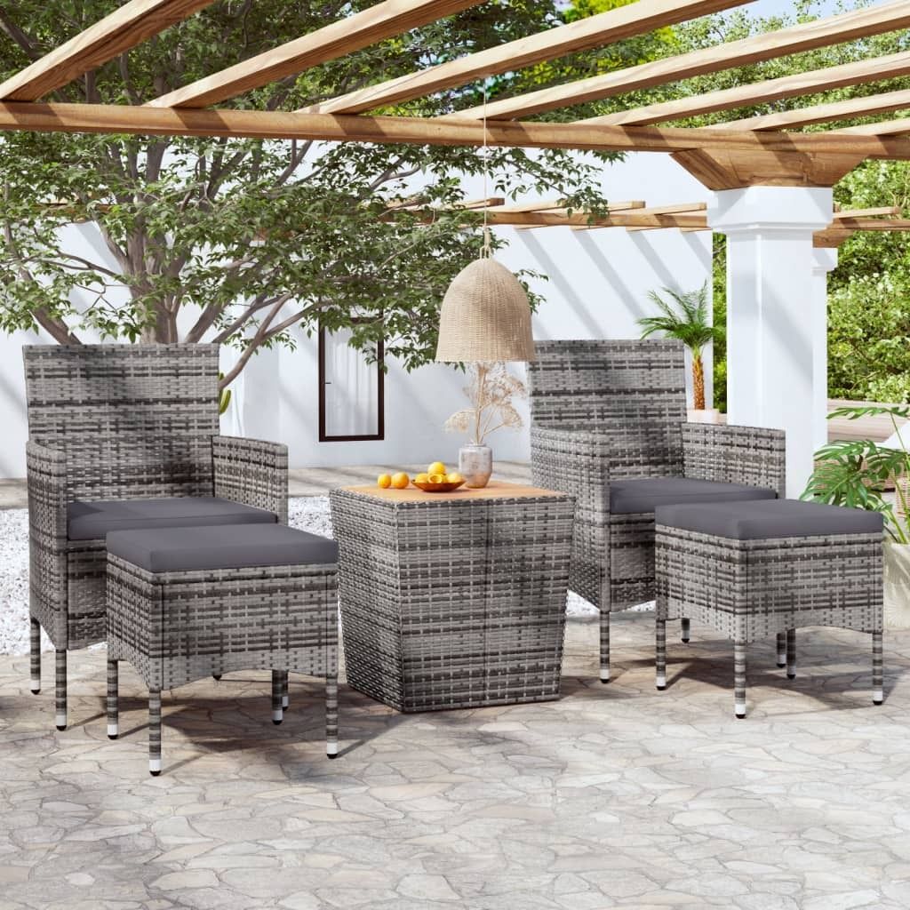Maison Exclusive - 5-tlg. Garten-Bistro-Set Poly Rattan & Massivholz Akazie Grau