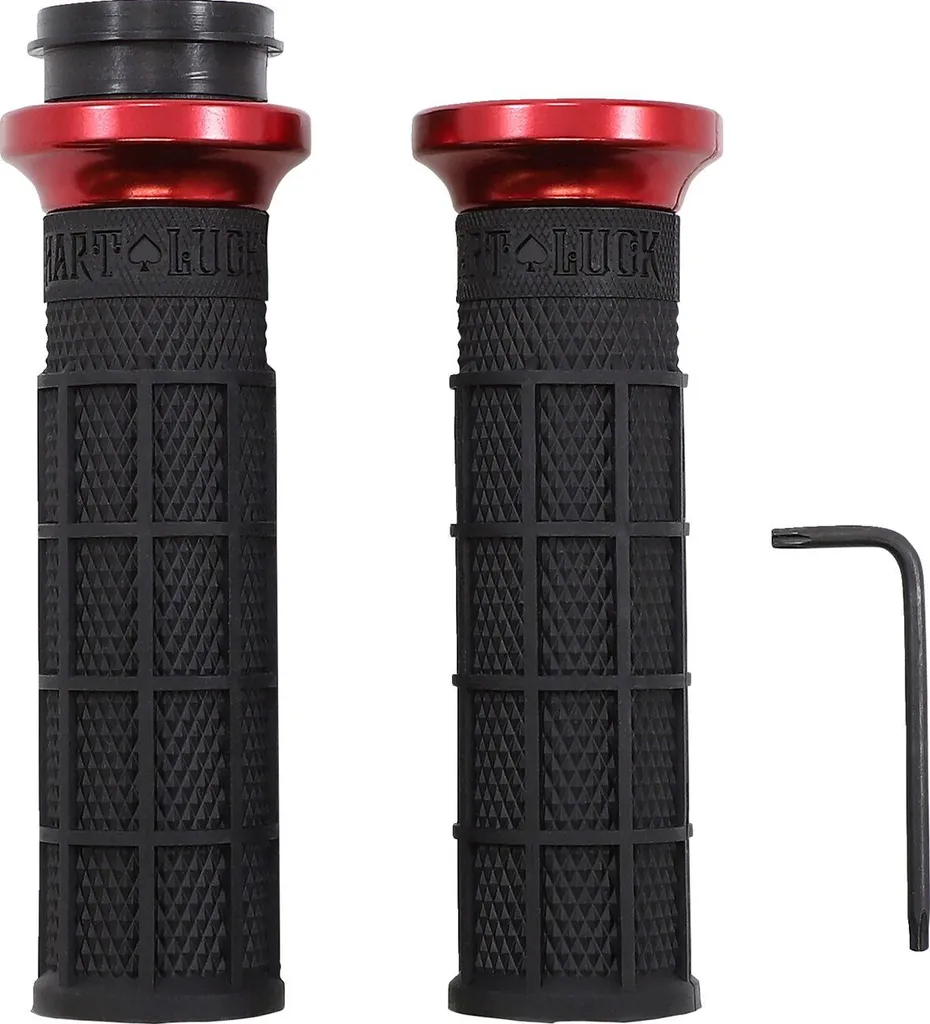 Poignées Grip Moto Vtwin Hart Luck Bk/Rd Antidérapantes