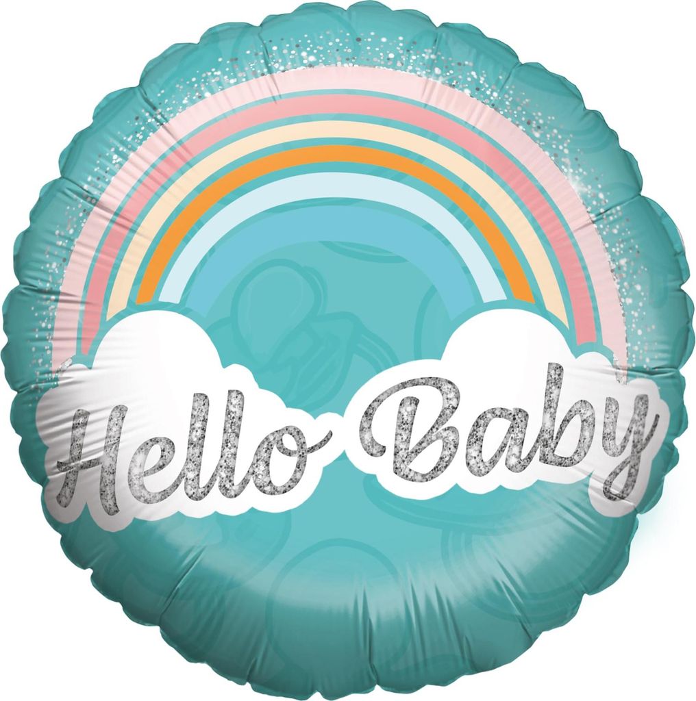 Folienballon Gender Reveal Hello Baby Rund 45cm Luftballon Geburt Party Ballon