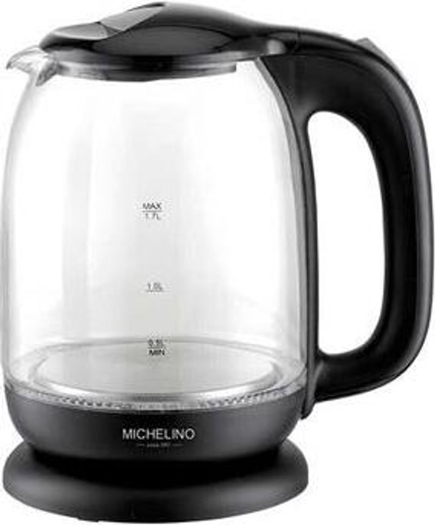 LED Glas Wasserkocher 1,7 Liter mit LED-Beleuchtung, Wasserkocher Glas Michelino Schwarz