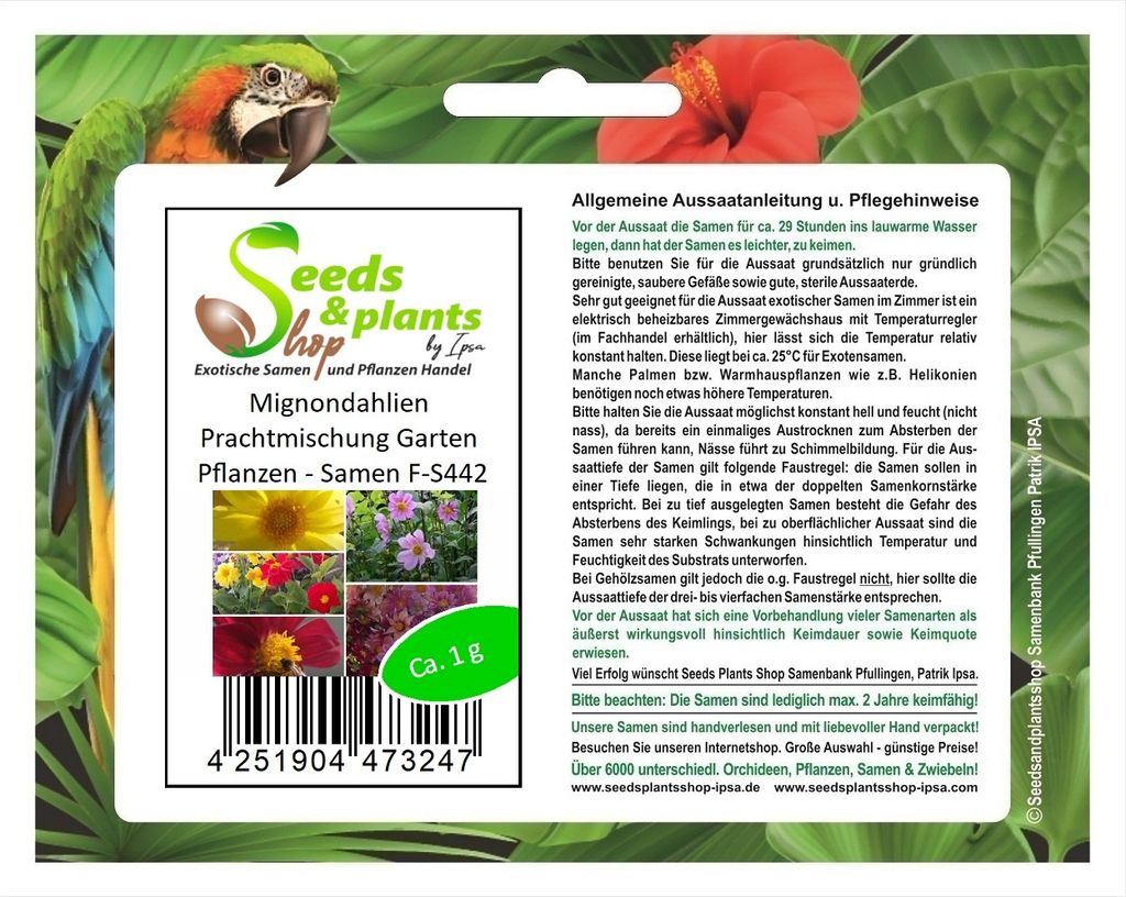 1 g Mignondahlien Prachtmischung Garten Pflanzen - Samen F-S442