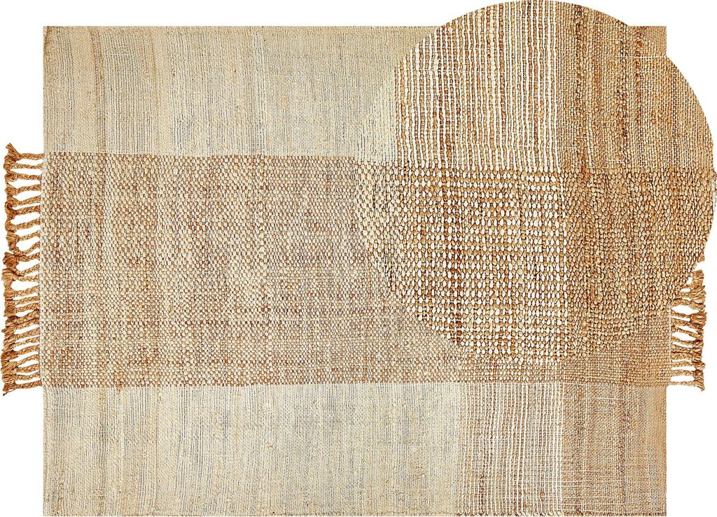 BELIANI Teppich Beige Jute 160 x 230 cm Rechteckig Natürlich Handgewebt Geometrisches Muster Kurzflor Fransen Boho Wohnzimmer Schlafzimmer Esszimmer